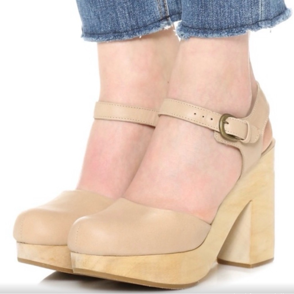 Rachel Comey Nude Beige Leather Platform Mary Jane Pumps